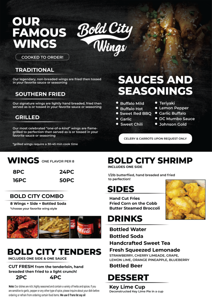 Bold City Wings Menu
